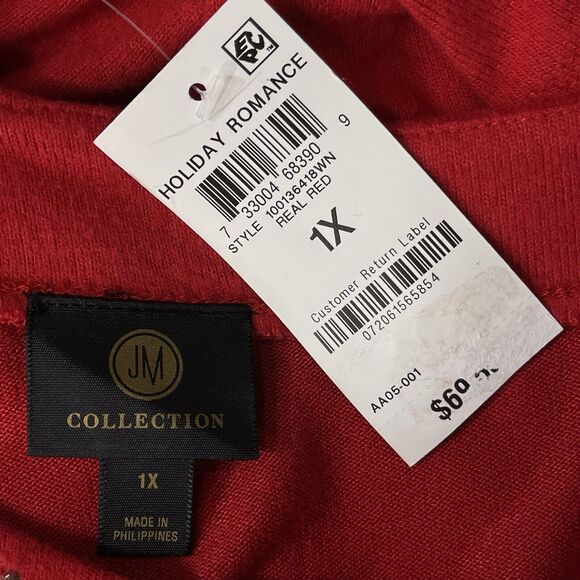 JM Collection 1X-Large Sweater Embellished Scoop Neck 3/4 Sleeve Cold-Shoulder - Picture 7 of 9